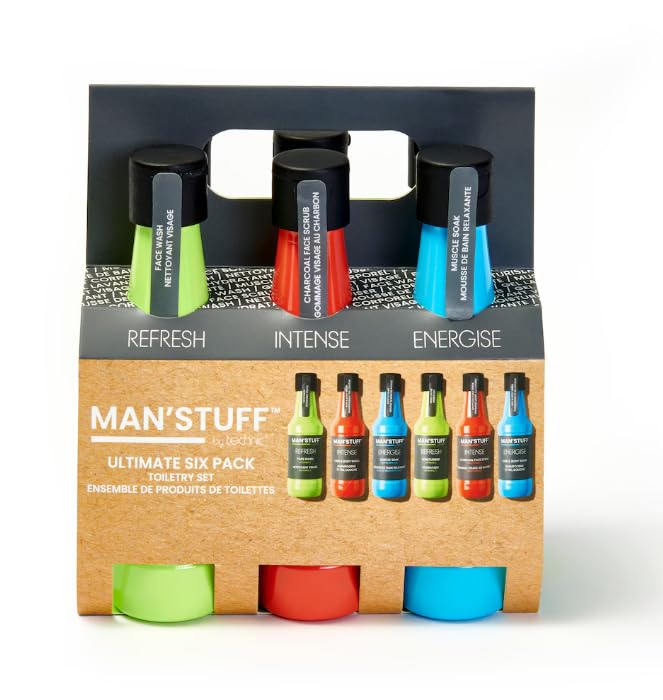ManStuff Ultimate 6 Pack Toiletry Set For Men Face & Body Wash Moisturiser & Shampoo Male Body Care Grooming Gift Set