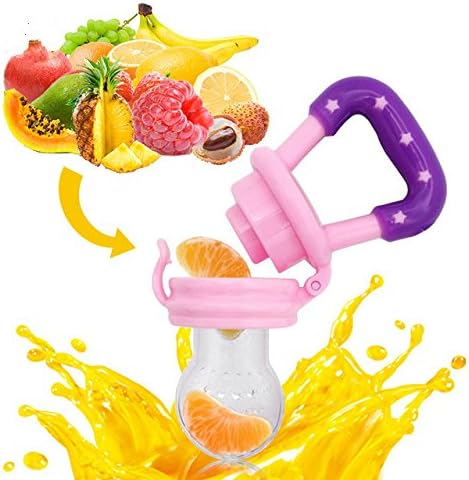 Emon Baby Food Feeder 2 Pack| Baby Fruit Feeder | Teething Toy | Silicone Teether Nibbler | No Messy Mesh Bag (Middle-size, Yellow)
