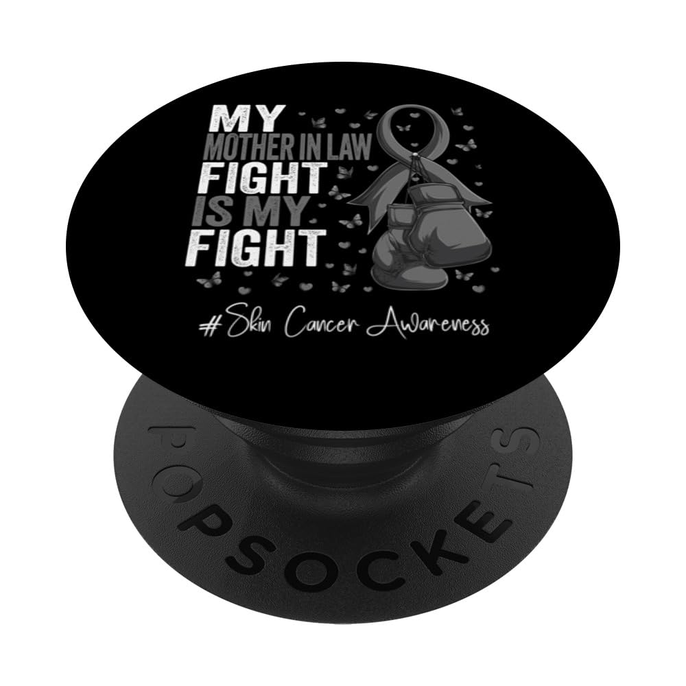 Black Ribbon Survivor Mother in law Skin Cancer Awareness PopSockets Swappable PopGrip