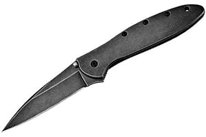Kershaw Leek, BlackWash Pocket Knife (1660BLKW); 3 Sandvik 14C28N Steel Blade, 410 Stainless Steel Handle, BlackWash Finish, SpeedSafe Assisted Open, Frame and Tip Locks, Reversible Pocketclip; 3 OZ