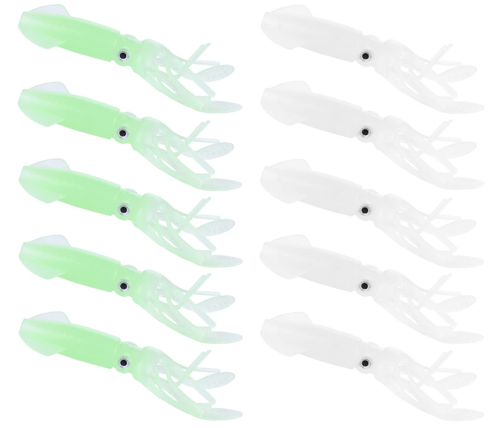 Glow Squid Soft Plastic Lure: 4 inch Luminous Octopus Lures for Tuna Marlin Bass Saltwater Lure 10pcs