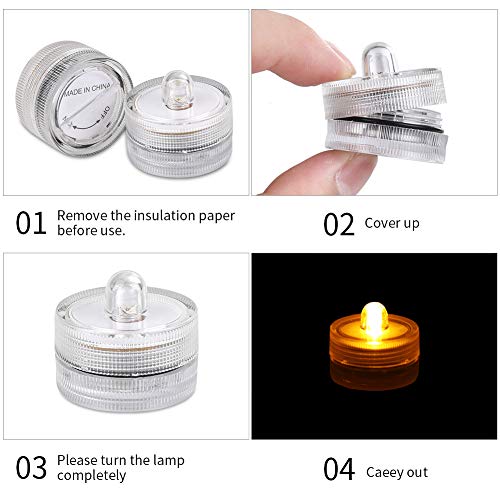 JINHEZO 100 Hours The Above Party Waterproof Wedding Underwater Battery Sub Seasonal & Festival Celebration Flameless LED Tea Light 24 Pack Yellow, 24 Pcs