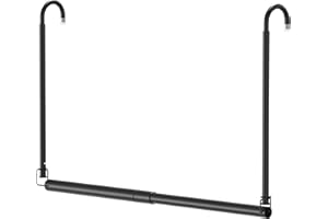 LUVENIA Hanging Closet Rod Adjustable Width Height Closet Rods For Hanging Clothes Black Closet Extender Hanging Rod Clothes Space-Saving Hanging Bar Organizer
