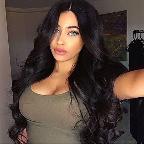 Destiny Love Long Brown Body Wave Hair Lace Front Wigs Color Dark Brown Natural Style Hairline Wavy Full Synthetic Fibre Hair Glueless Lace Wigs with Baby Hair for Black Women 24 Inches 4#