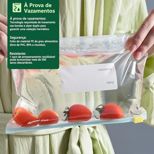 Saco Hermetico 90 Unidades Tamanho Médio, Saco Zip Para Congelar Armazenar e Organizar Alimentos, 23cm x 15cm, com Zip Abre e Fecha, Reutilizável, Livre de BPA, Saquinho Para Congelador