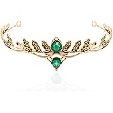 AHONEY Medieval Crown Headpiece Vintage Green Bronze Fairy Elf Crown Leaf Headwear for Women Men King Circlet for Renaissance Accessories Halloween Costume Party