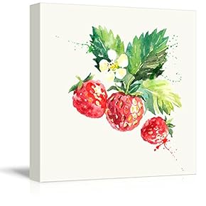 Square Canvas Wall Art - Strawberry Watercolor | Fruits Watercolor Art and Illustrations - Giclee Print Gallery Wrap Modern Home Art Ready to Hang - 12x12 inches