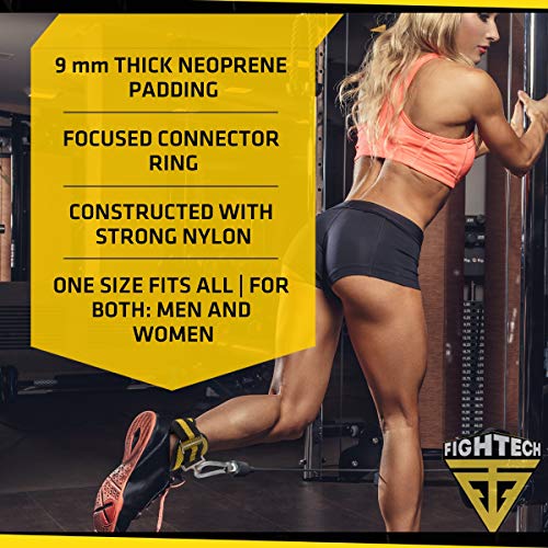 FIGHTECH Ankle Straps for Cable Machines | Fitness Ankle Cuffs for Women & Men | Gym Cable Attachments for Glute and Leg Workouts | Must-Have Gym Accessories for Women & Men (x3m Yellow) - Thumbnail 4