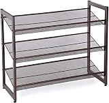 SONGMICS 3-Tier Stackable Metal Rack Flat & Slant Adjustable Shoe Organizer Shelf for Closet Bedroom Entryway 29.1 x 12.2 x 24.7 Inches Bronze ULMR03A