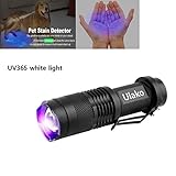 Ulako UV365nm White Light LED Adjustable Focus Flashlight for Counterfeit Detection Document Verification Photography Bodily Fluid Identification