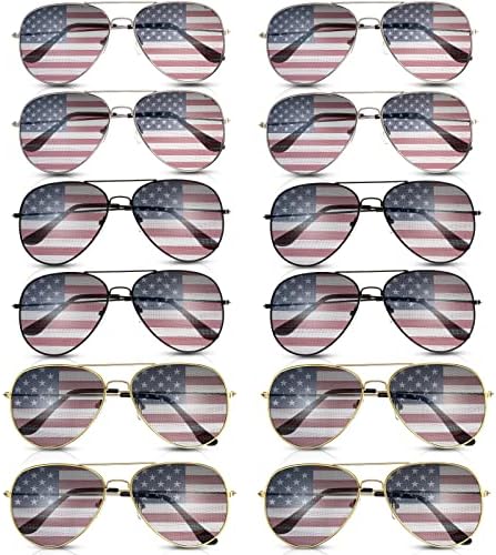 12 Pairs Patriotic Flag Sunglasses UV400 Protection, 4th of July Party Favors, Mepase 12 Pack Flag Sunglasses Bulk American 4th of July  main image 3