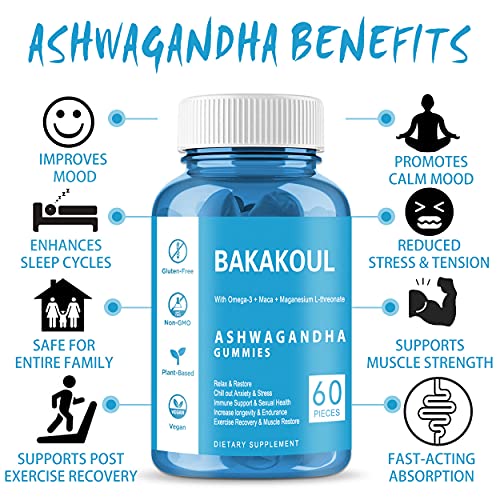 Ashwagandha Gummies 2 Pack Organic Ashawanga KSM-66 Gummy Root Supplement for Women & Men Help Stress Relief, Rest & Relax, Improves Sleep & Mood (Vegan, Non-GMO, Gluten & Gelatin Free 120 Count)