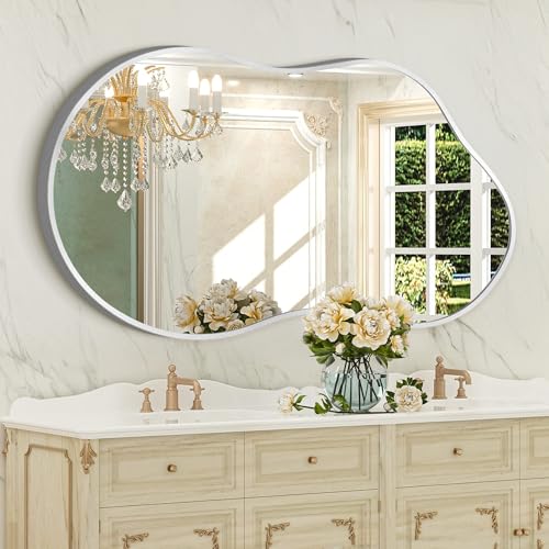 Fahomiss Irregular Wall Mirror - Decorative Asymmetrical Mirror with Aviation Aluminum Alloy Frame for Bathroom, Bedroom, Living Room, Cloakroom, Entryway