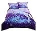 Alicemall 3D Unicorn Bedding Elegant White Unicorn Butterfly Flying Snowflake Print Duvet Cover Set, Soft and Breathable 4 Pieces Purple Bedding Set, Full Size College Bed Set (Full, Purple Unicorn)