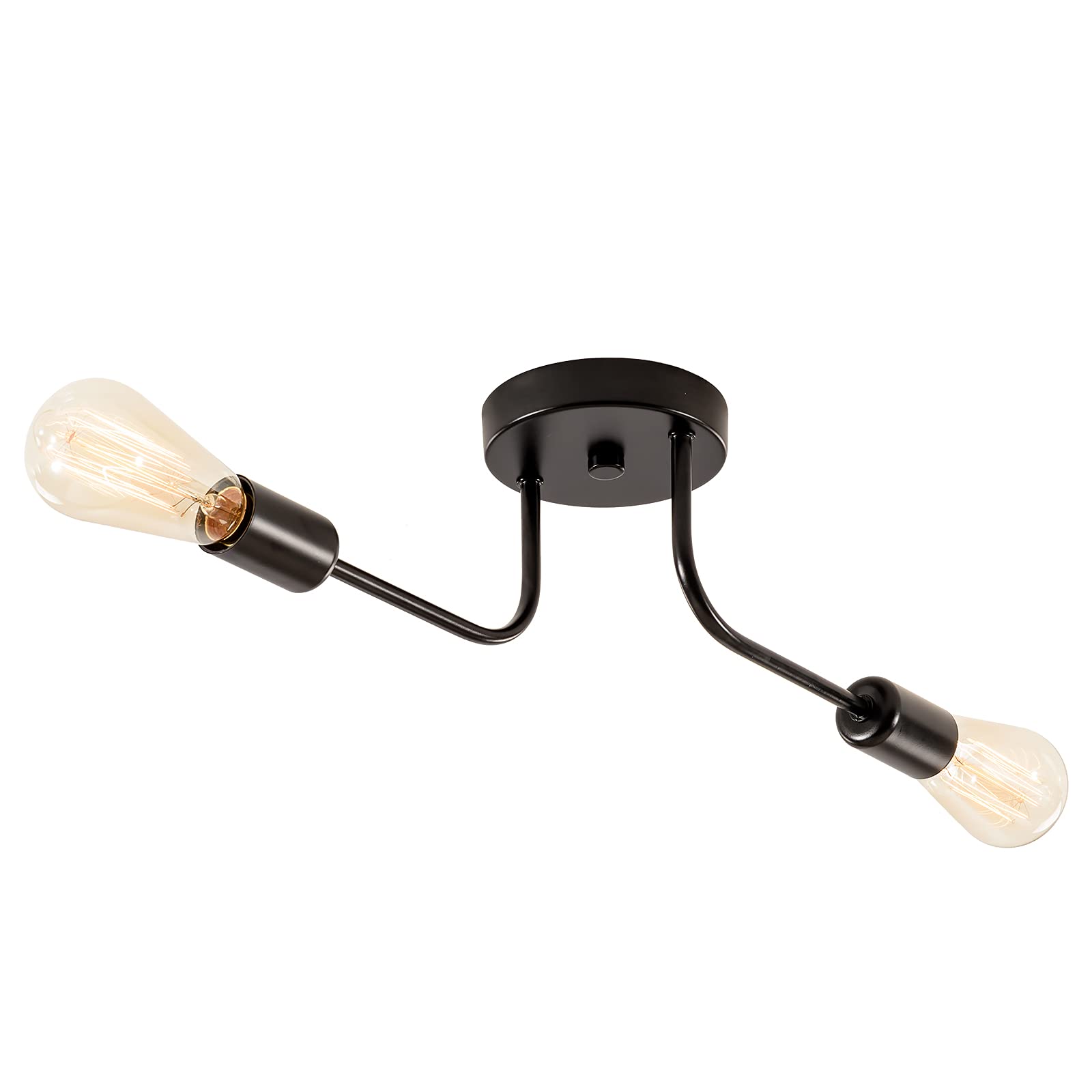 Industrial Semi Flush Mount Ceiling 2 Light with Adjustable Metal Branched Vintage Ceiling Light E27 Holder Black Painted for Kitchen Living Room Dining Room Bedroom （Black）(Bulb NOT Included)