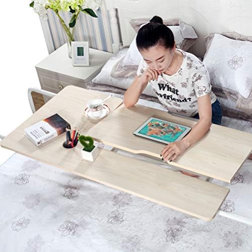 Fittoway Mobile Height Adjustable Bed Desk Over The Bed Table Laptop Cart Overbed Table Mobile Computer Desks Writing Desk Drafting Tables with Wheels (White Maple)