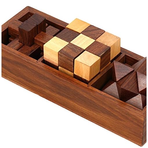 Artncraft 3-in-One Wooden Puzzle Games Set - 3D Puzzles for Teens and Adults - Includes Wood Interlocking Blocks, Diagonal Burr, and Snake Cube in Storage Box - Image 3