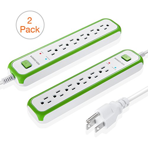 [2 Pack] Poweradd 6-Outlet Commercial Power Strip Surge Protector 900 Joules with 5-Foot Power Cord - Green+White