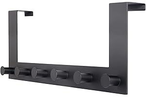WEBI Over The Door Hooks,Over Door Towel Rack with 6 Peg Hooks for Hanging,Door Coat Hanger Door Coat Rack for Behind Back of Bathroom,Black
