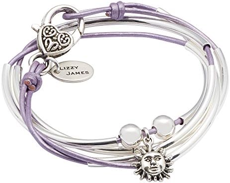 Mini Friendship Wrap with Sun Charm Medium Bracelet With Metallic Lilac Leather by Lizzy James