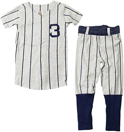 Wes and Willy Little Boys' Slim Ruth Baseball Short Sleeve Pajama, Oatmeal Heather, 7