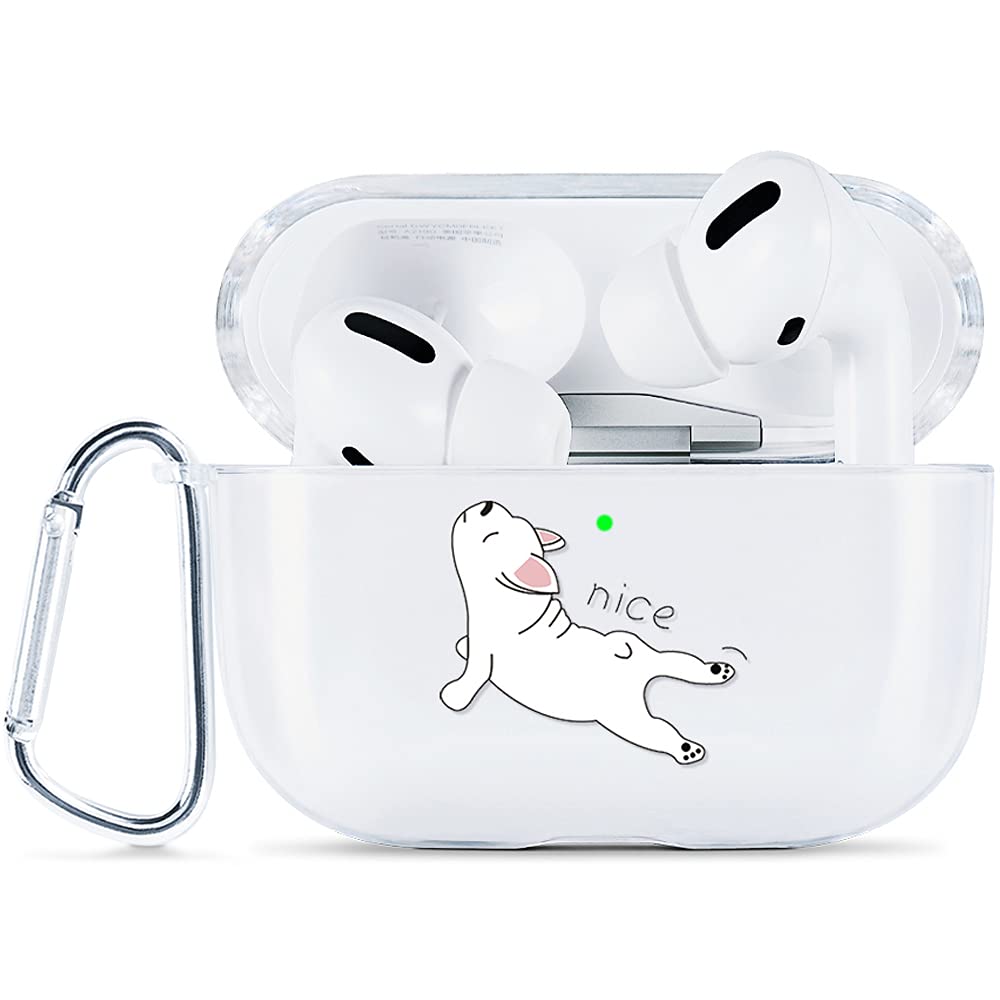 AKABEILA Case Compatible with Apple AirPods Pro Case with Carabiner Transparent Silicone Cute Design AirPod Pro 2019 Case Cover Front LED Visible Wireless Charging Case