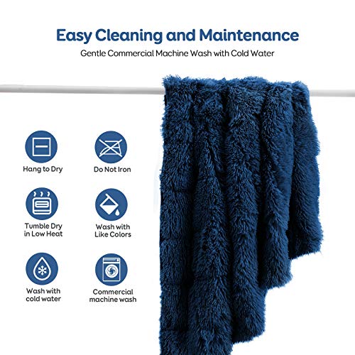 Cottonblue Weighted Blanket 15lbs, Thick Fuzzy Bed Blanket with Soft Plush Flannel Faux Fur Blanket 48x72 inches,Plush Throw Heavy Blanket with Luxury Fur,Twin Size, Navy Blue