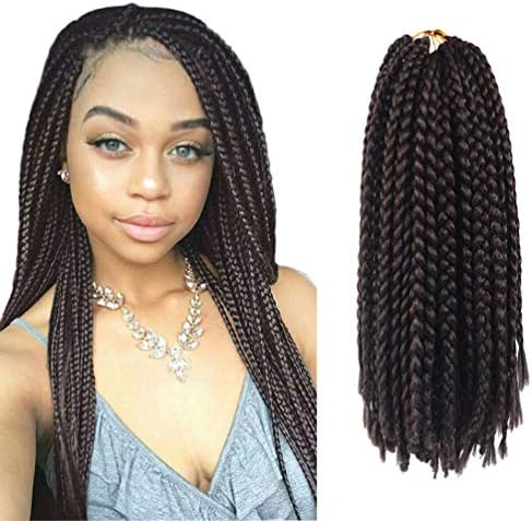 Fairise 18" 3X box braids crochet hair styles for women 3 Packs/Lot 22 Strands/Pack Soft Neat Small kanekalon synthetic crochet hair extensions braids (18inch 4# Medium Brown)