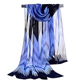 GERINLY Chiffon Scarves Chevron Pattern Shawl Sheer Scarf (Blue)