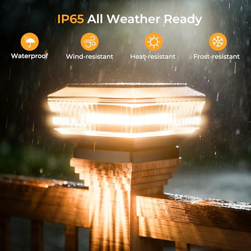 Quntis 30 LED Solar Post Caps, 4 Pieces, 3 Colours 3000-6500K, Solar Post Cap Lights IP65 Waterproof Post Cap for Fences, Pillars, Terraces