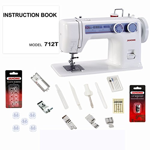Janome 712T Treadle Sewing Machine with Janome 1/4 inch Seam Foot, 10 Janome Bobbins and Size 14 Needles