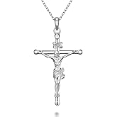 NORBU 925 Sterling Silver Crucifix Necklace for Women, 18K Gold Plated Womens Cross Pendant Necklaces with 18/20 inch Chain, Catholic Jesus Christian Jewelry Religious Gift for Her