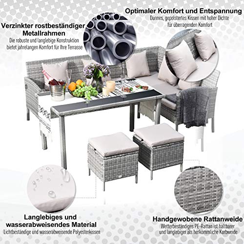 Outsunny 5-TLG. Gartenmöbel Set, Rattan Sitzgruppe mit Fußhocker, Metall, Grau, 134 x 60 x 75 cm – Bild 4