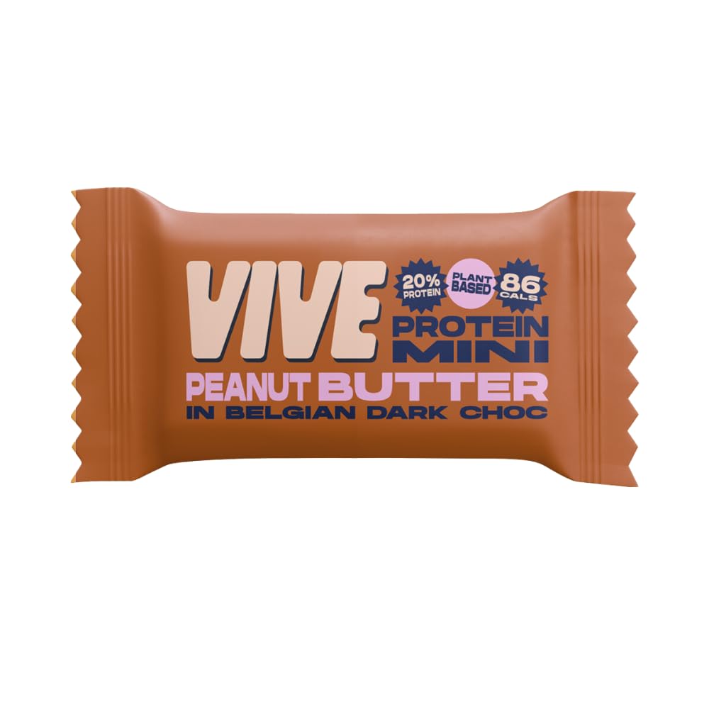 Vive Dark Chocolate Coated Peanut Butter Flavour Protein Bites - Vegan - High Fibre Protein Mini Bars - Pack of 21
