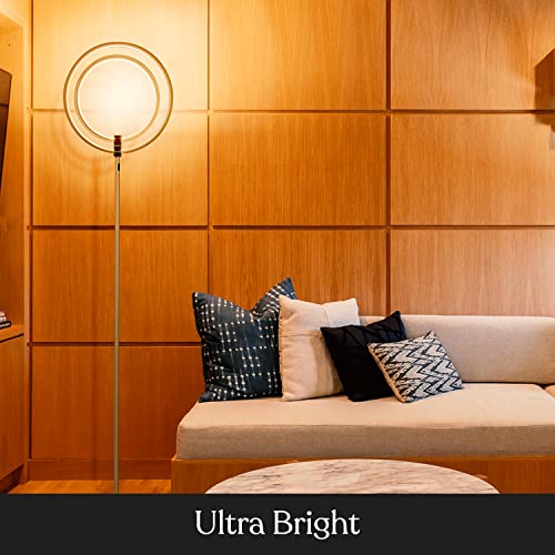 Brightech Eclipse Modern LED Torchiere Floor Lamp - Very High Brightness, Indoor Lamp - Living Room Standing Light - Alternative to Halogen - Built in Touch Dimmer - Gold/Brass
