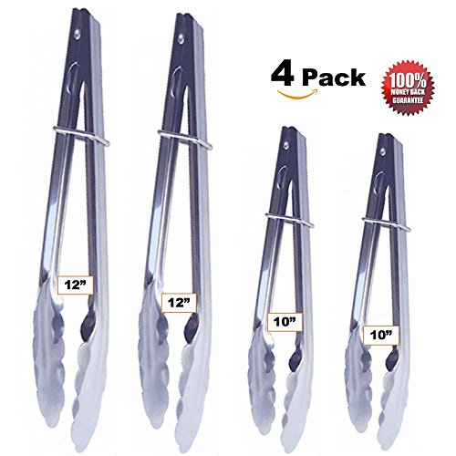 ChefNeno Kitchen Stainless-Steel Utility Tongs 12-inch and 10-inch, 4 Pack