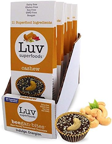 7 Box of 2 Cashew Luv Superfoods Beegan-Bites - Raw Honey Sweetened Dark Chocolate (20g each)