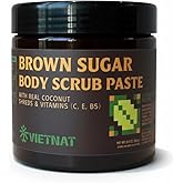 VIETNAT Exfoliating Brown Sugar Body Scrub with Coconut Shreds, Vitamins C, E & B5 – Softens & Refreshes Look of Skin – 8.8 oz
