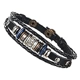 Areke Unisex Braided Leather Bracelets for Men - Adjustable Cubic Zirconia Bangle Bracelet 7.3 8.5 inches Style Black
