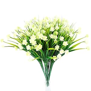 Image of WELL LOVE Artificial Flower 6 Bundles Home Greenery Shrubs Party Bushes Plants Wedding Decor Window Box Home Patio Yard Indoor Garden Light Office Outside UV Resistant Hanging Planter Jasmine White