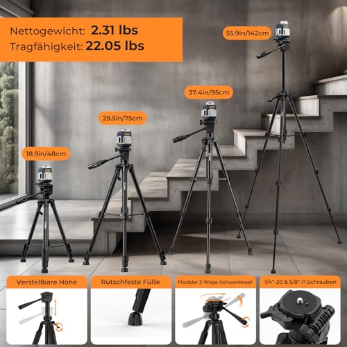 CIGMAN Cross Line Laser with Tripod, 3 x 360 Degrees, Green, Self-Levelling Laser Spirit Level with 1.5 m Aluminium Construction Tripod, Construction Laser Cross Laser Line Laser up to 30 Hours with Lithium Battery, CM701T