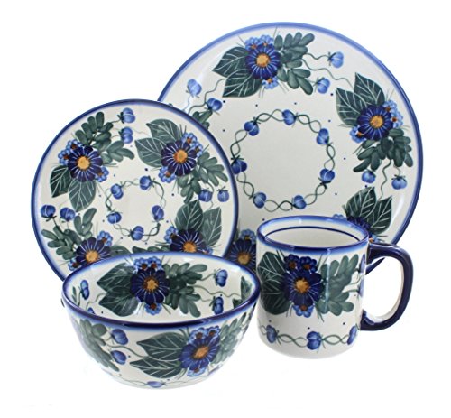 Click Here to See More Images Polish Pottery Forget Me Not 4 Piece Dinner Set