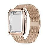 YC YANCH Compatible with Apple Watch Band 42mm with Case, Stainless Steel Mesh Loop Band with Apple Watch Screen Protector Compatible with iWatch Apple Watch Series 1/2/3/4/5 (42mm Light Gold)