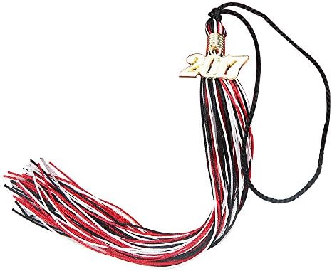 YiCol 3 Colors Graduation Tassel 9-inch with Gold 2017 Year Charm (Black / Red / White)