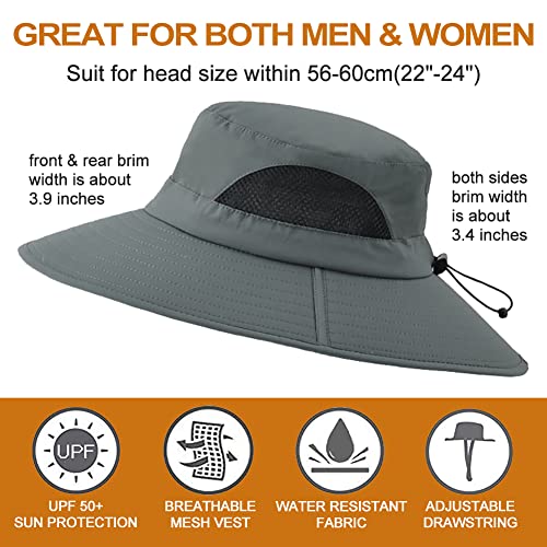 Sireck Sun Hat for Men Women, UPF 50+ Fishing Hat, Outdoor Sun Protection Bucket Hats, Water Resistant Wide Brim Safari Hat Quick Dry Summer Boonie Hat for Hiking Hunting Gardening Beach (Dark Gray)