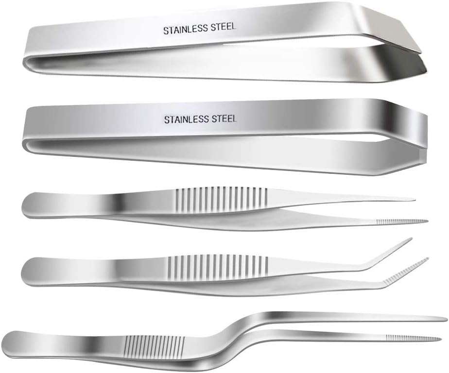 SelfTek Stainless Steel Tongs Tweezers 5 Piece Set