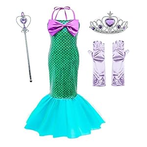 Le SSara Meisjes zeemeermin prinses Ariel kostuum pailletten feestjurk met accessoires voor kinderen