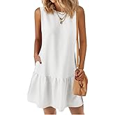 PRETTYGARDEN Casual Short Summer Dresses for Women 2025 Sleeveless Crewneck Cute Ruffle Loose Vacation Mini Tshirt Dress