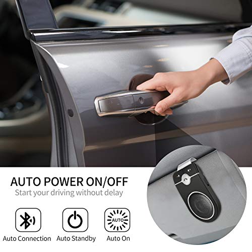 Car Hands Free Bluetooth for Cell Phone, Bluetooth 5.0 Handsfree Loud Speakerphone, Siri Google Assistant Support, Sun Visor Clip Wireless Music Player, Support Two Phone Connect - Thumbnail 2