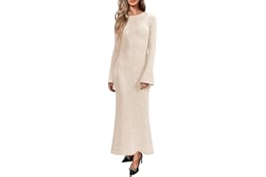 Yousify Womens Bell Long Sleeve Maxi Dress Casual Crewneck Knit Slim Fit Flowy Sweater Dresses